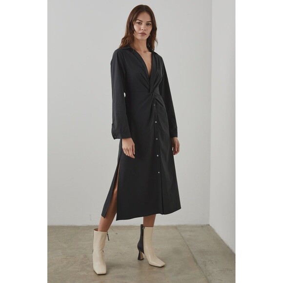 Rails Women Irie Midi Shirt Dress Size S Black Long Sleeve Collared Button Down - Picture 1 of 13
